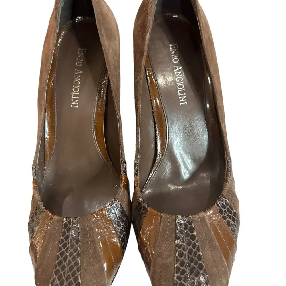 ENZO Angiolini Saniko brown eel suede patent‎ leather size 7M - Picture 12 of 16